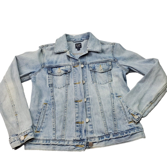 GAP Jackets & Blazers - Gap Denim Icon Jean Trucker Jacket Women's Small Blue Distressed Pockets & Snaps